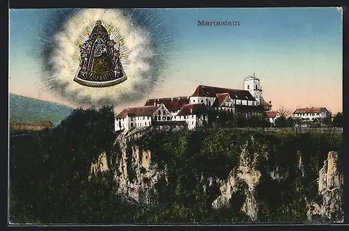 AK Mariastein, Ansicht des Klosters mit Mariendarstellung