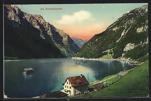 AK Klönthal, Klönthalersee, Gasthaus zum Rhodannenberg mit Blick auf den See
