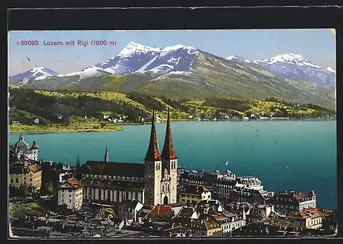 AK Luzern, Blick über Kirche auf See und Rigi