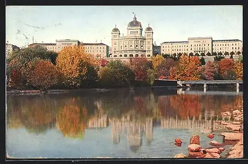 AK Bern, Partie am Wasser mit Blick auf Bundespalast