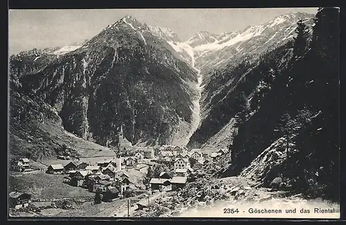 AK Göschenen, Blick auf die Ortschaft im Riental