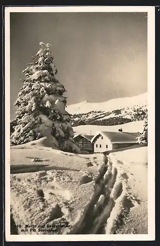 AK Lenzerheide, Ortspartie mit Piz Scalottas im Schnee
