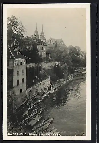 AK Basel, Rheinpartie mit Münster