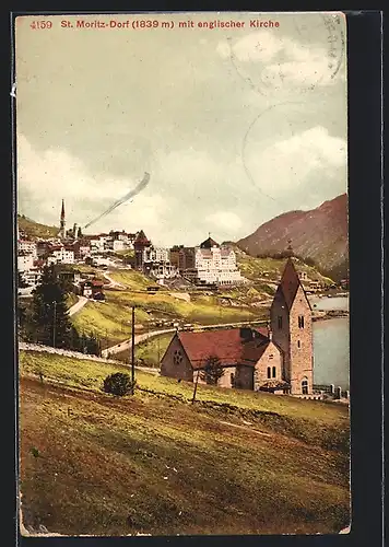 AK St. Moritz-Dorf, Ortsansicht mit englischer Kirche