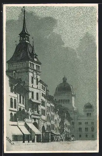 Künstler-AK Bern, Blick zum Käfigturm