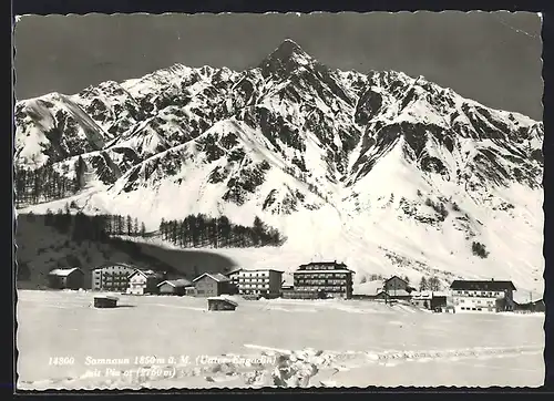 AK Samnaun, Ortsansicht mit Piz