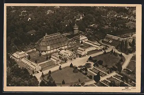 AK Berlin-Dahlem, Schauhausgruppe im Botanischen Garten, Fliegeraufnahme