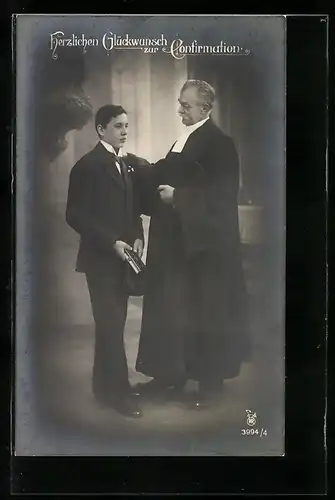 AK Junger Konfirmant mit Kommunionsbuch, Glückwünsche zur Konfirmation