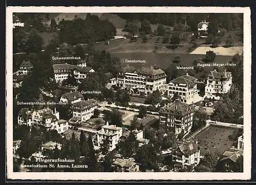 AK Luzern, Sanatorium St. Anna, Gartenhaus, Schwesternhaus Belle-Rive und Maternité, Fliegeraufnahme