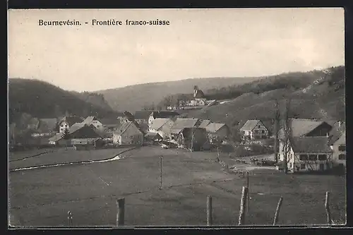 AK Beurnevésin, Blick auf das Dorf an der franz-schweiz. Grenze