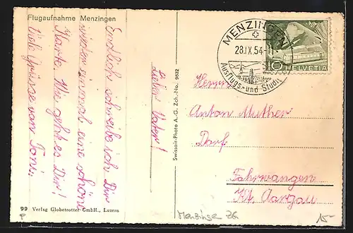 AK Menzingen, Teilansicht, Fliegeraufnahme