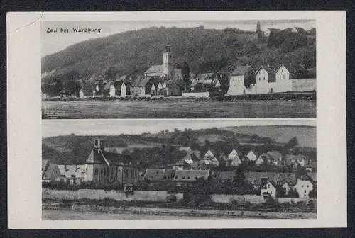 AK Zell bei Würzburg, Uferpartie mit Kirche, Ortspartie