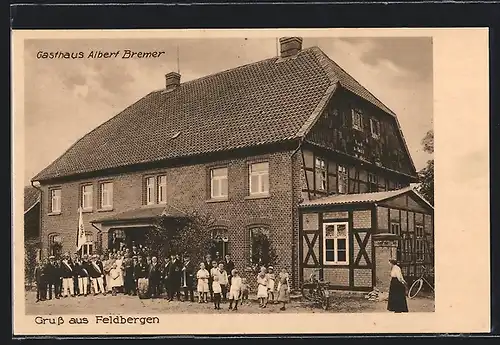AK Feldbergen, Gruppenbild am Gasthaus Albert Bremer