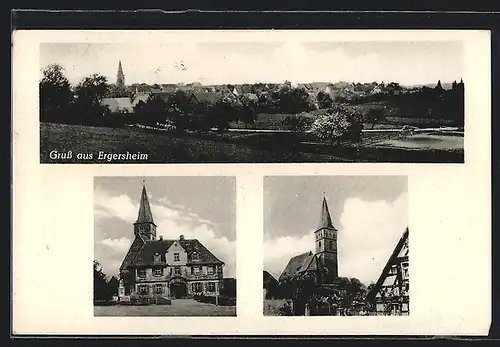 AK Ergersheim, Blick zur Kirche, Gebäudeansicht, Gesamtansicht