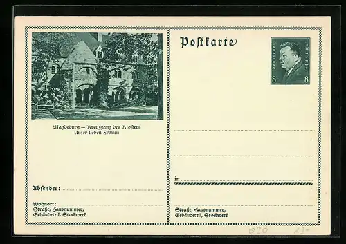 AK Magdeburg, Kreuzgang des Klosters Unser lieben Frauen, Ganzsache