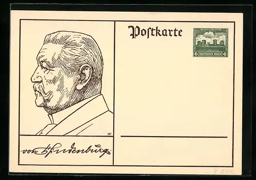 Künstler-AK Portrait Paul von Hindenburg - Strichzeichnung, Ganzsache