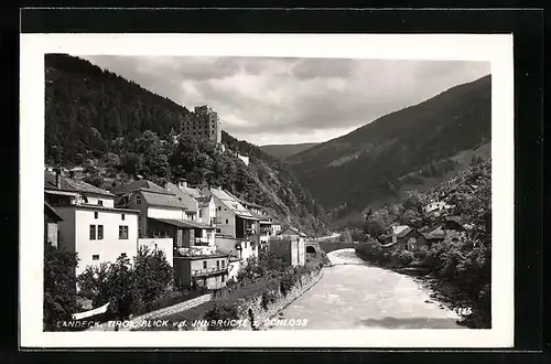 AK Landeck, Blick v.d. Innbrücke zum Schloss