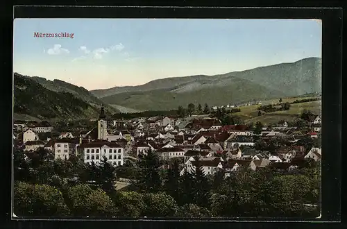 AK Mürzzuschlag, Ortsansicht aus der Vogelschau