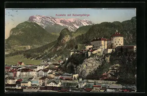 AK Kufstein, Ortsansicht mit Festung und Kaisergebirge