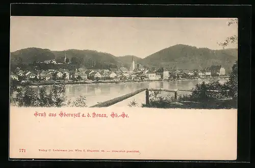 AK Obernzell a. d. Donau, Blick über den Fluss auf die Ortschaft