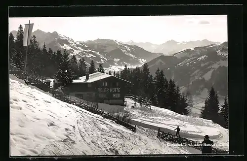 AK Kitzbühel, Gasthaus Adler-Hütte im verschneiten Bergidyll
