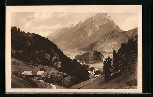 AK Kufstein, Strassers Alpengasthof Vorderdux gegen Gebirgsmassiv