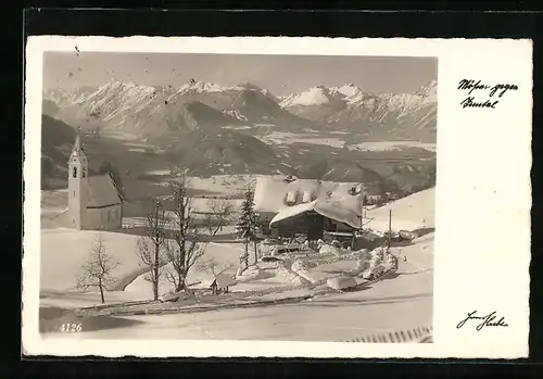 AK Mösern, Blick im Schnee gegen Inntal