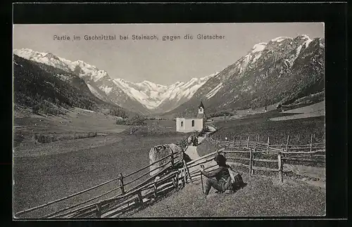 AK Steinach, Blick auf Kirche und Gletscher