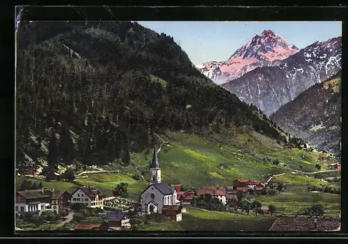 AK Gaschurn, Gesamtansicht mit Sonnenschein auf dem Vallüla