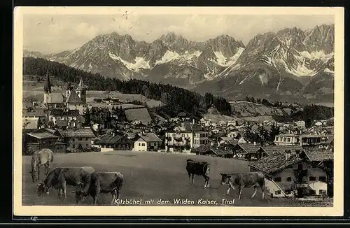 AK Kitzbühel, Ortsansicht mit dem Wilden Kaiser