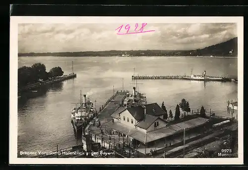 AK Bregenz /Vorarlberg, Hafenblick gegen Bayern