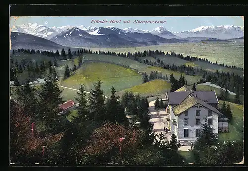 AK Bregenz, Pfänder Hotel mit Alpenpanorama
