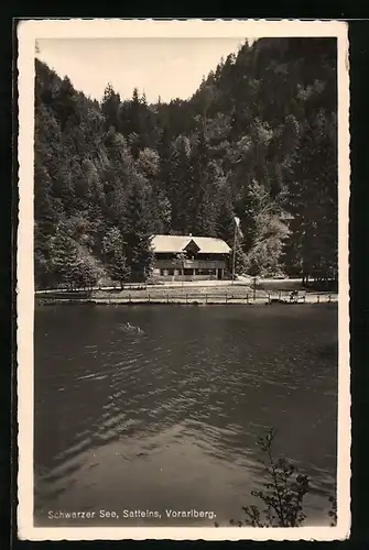 AK Satteins, Schwarzer See mit Gasthof