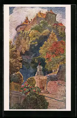 Künstler-AK Kufstein, Blick zur Burg