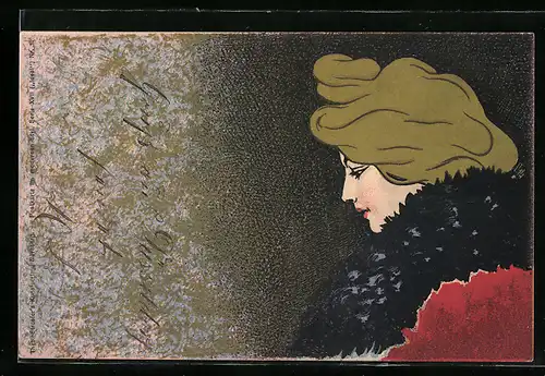 AK Junge Frau mit blondem Haar, Jugendstil