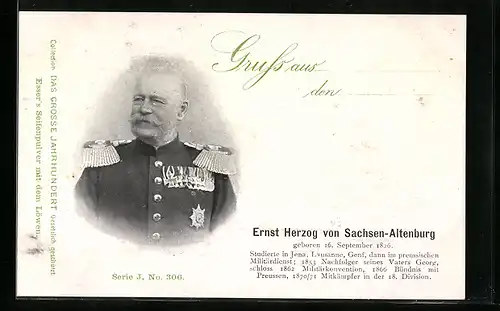AK Ernst Herzog von Sachsen-Altenburg in Uniform