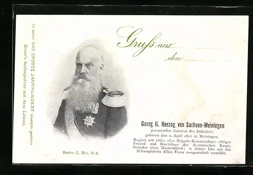 AK Georg II., Herzog von Sachsen-Meiningen in Uniform