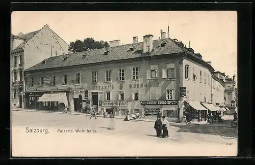 AK Salzburg, Mozarts Wohnhaus mit Haus des Salburger Tagblatt