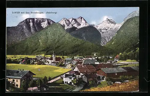 AK Lofer, Teilansicht mit Kirche und den Steinbergen