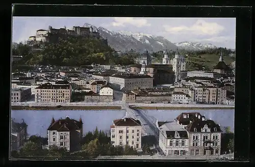 AK Salzburg, Uferpartie mit Festung