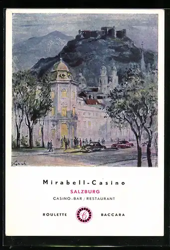 Künstler-AK Salzburg, Das Mirabell-Casino, Casino-Bar /Restaurant