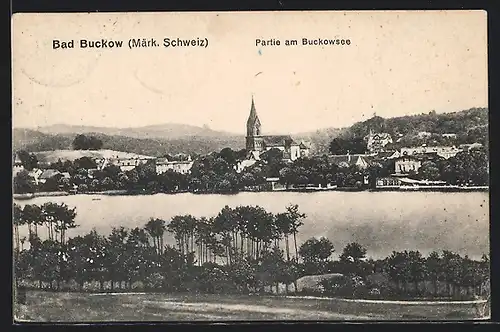 AK Bad Buckow /Märk. Schweiz, Buckowsee mit Kirche