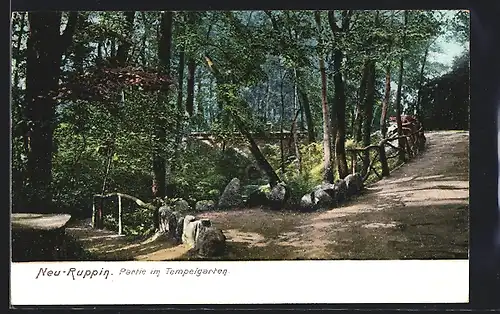 AK Neu-Ruppin, Partie im Tempelgarten