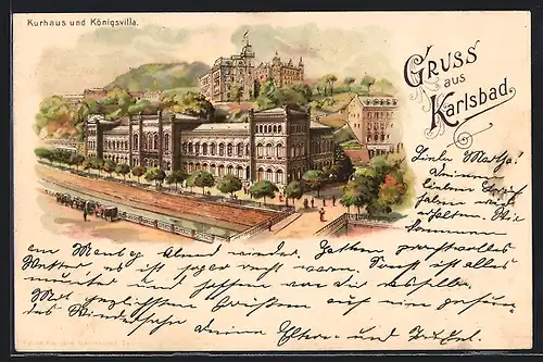 Lithographie Karlsbad, Kurhaus & Königsvilla