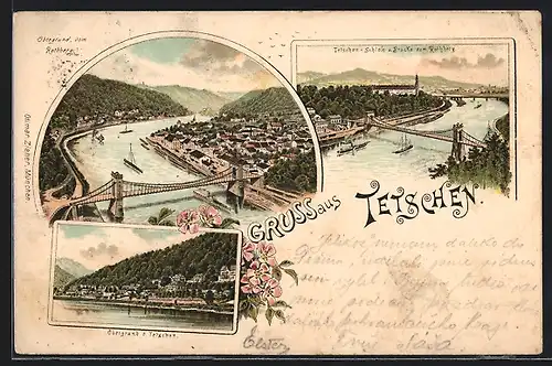 Lithographie Tetschen-Bodenbach / Decin, Panorama