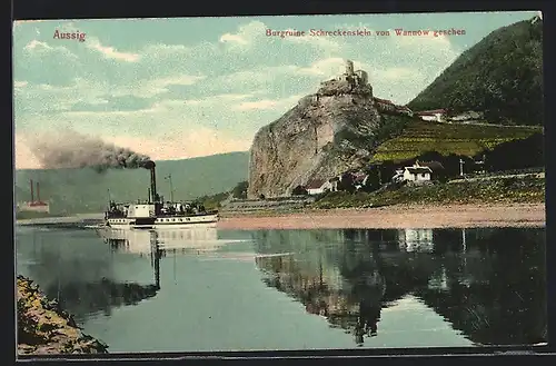 AK Warnow, Burgruine Schreckenstein vom Ort aus gesehen