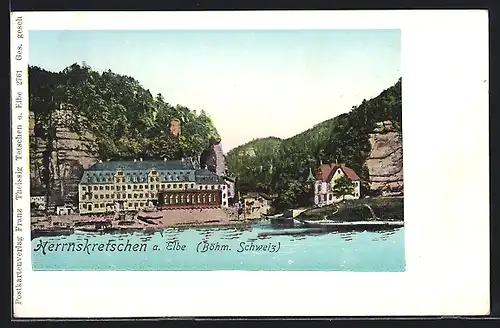 AK Herrnskretschen a. Elbe, Uferpartie