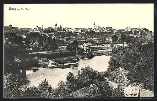 AK Saaz an der Eger, Teilansicht mit Brücke
