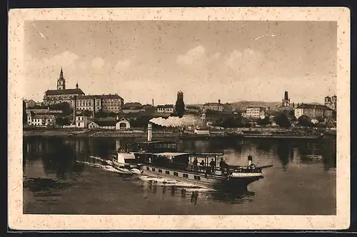 AK Leitmeritz / Litomerice, Ausflugsdampfer und Blick auf die Stadt