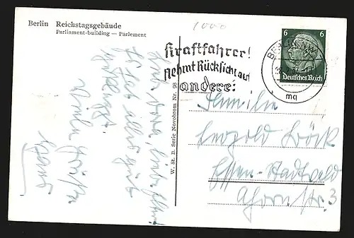 AK Berlin-Tiergarten, Reichstagsgebäude, Aussenansicht, Strassenbahn